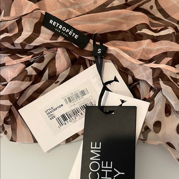 Retrofete Vienna Silk Long Sleeve Sheer Polkadot Leaves Maxi Dress Size Small - Picture 13 of 14